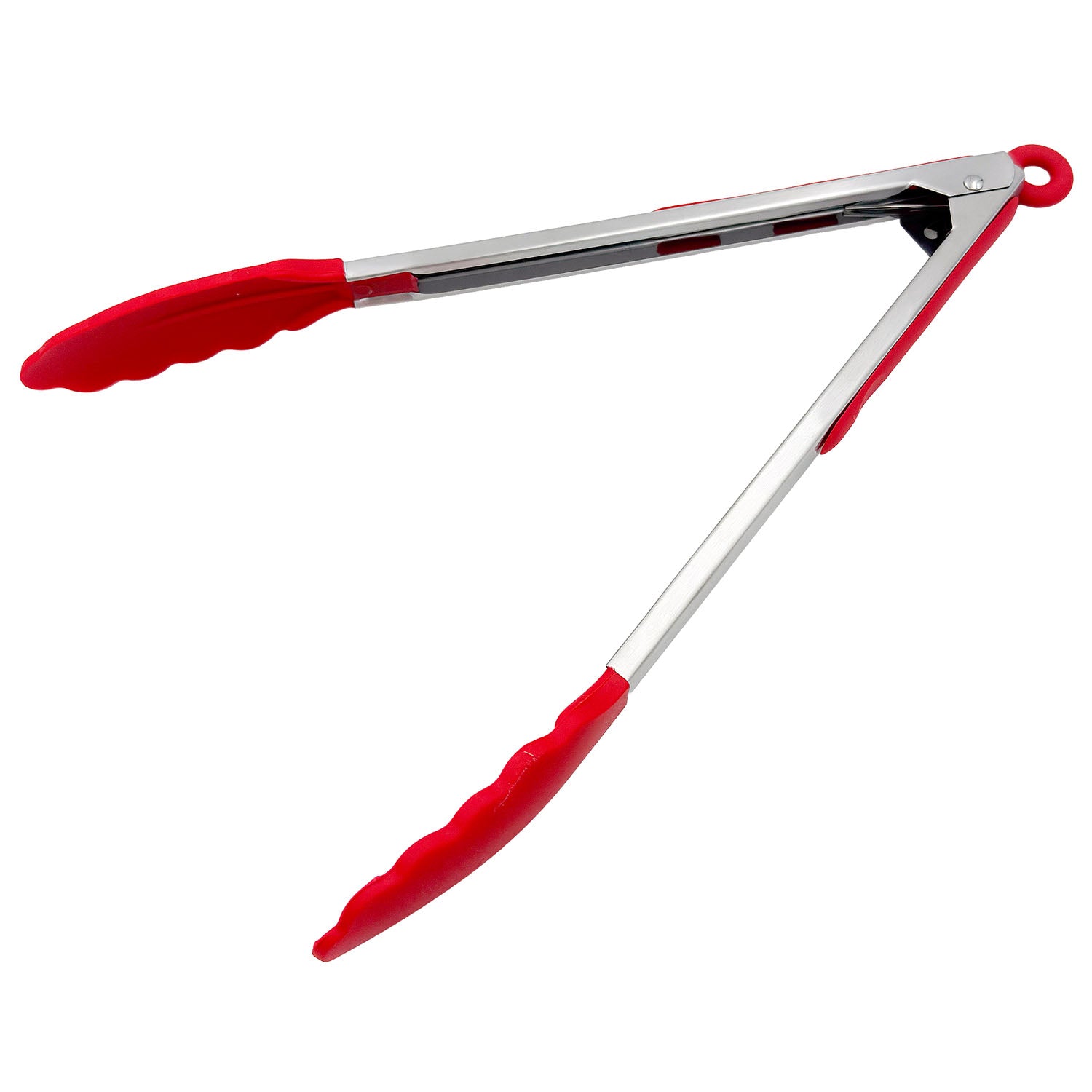 Silicone Tip Kitchen Tongs — Stainless Steel Locking Tongs, Large (Red)