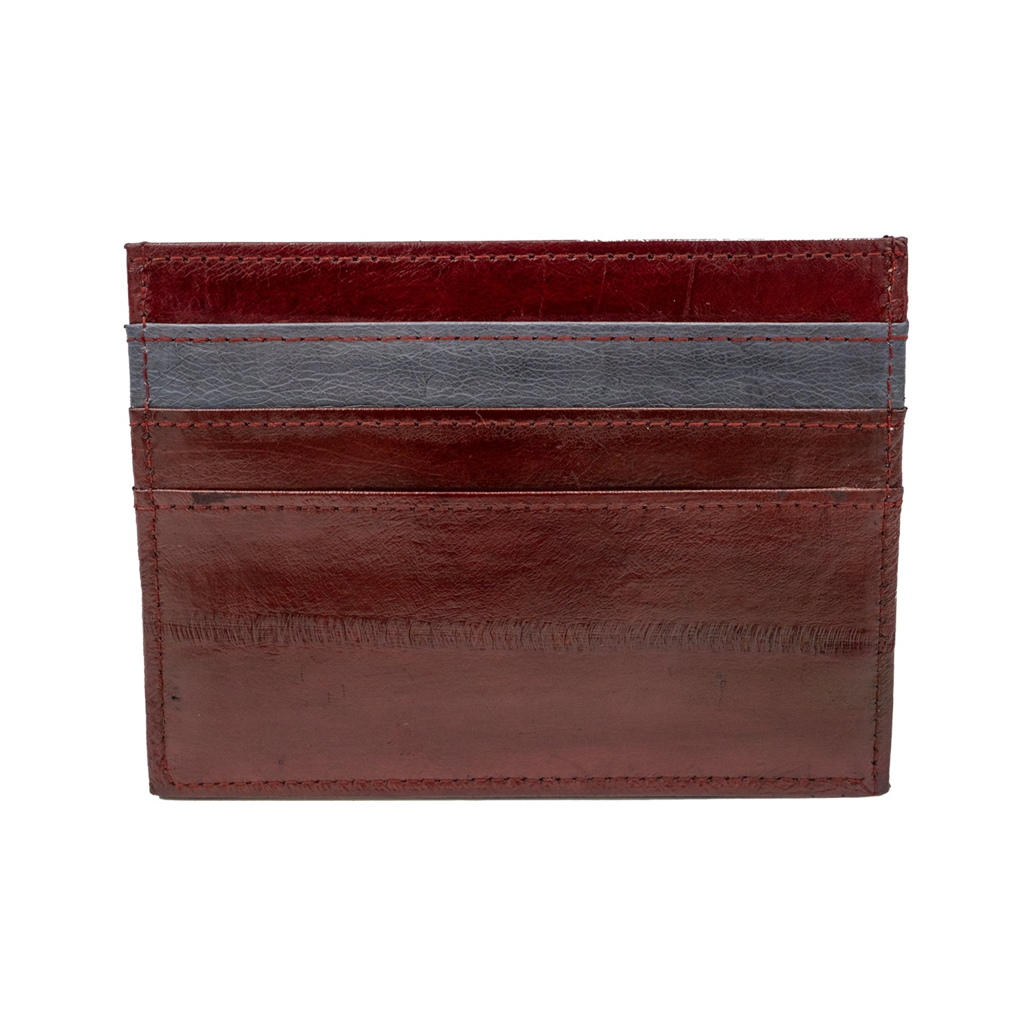 KEY&CO Genuine Eel Skin Slim Card Holder – Burgundy with Grey/Red Trim