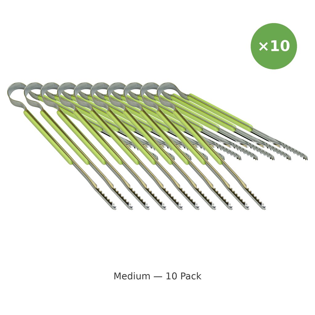 Multipurpose Korean Grip Tongs — Stainless Steel BBQ Tongs, Medium (10 Pack)