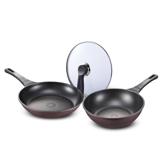 3pc Pans Set 28cm - Wok, Frying Pan, Lid